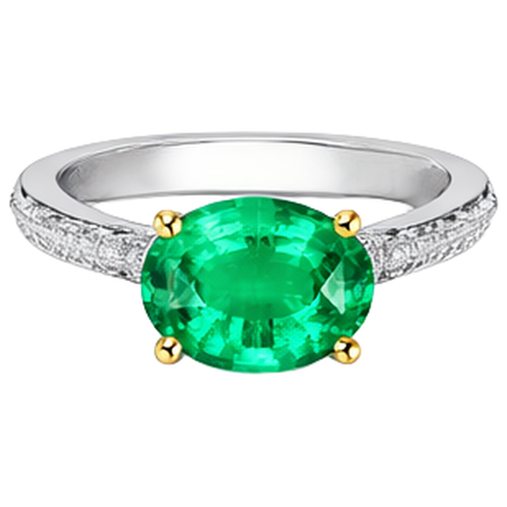 Emerald Precious Stone Ring 2-ct 14 Karat Two Tone Gold – angle view