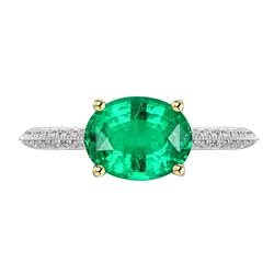 14 Karat Two Tone Gold Pavé Emerald Precious Stone Ring 2 ct