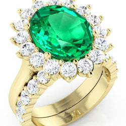 Oval Green Emerald With Natural Earth Mined Diamonds Ring Set