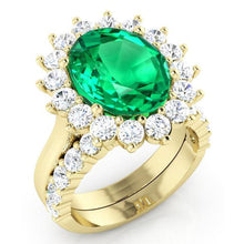 Oval Green Emerald With Diamonds Ring Set