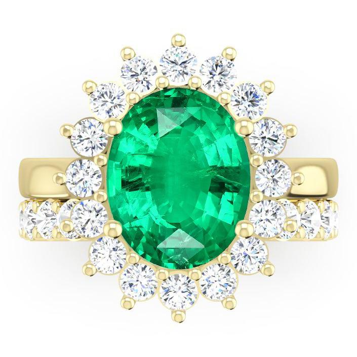 Oval Green Emerald With Diamonds Ring Set