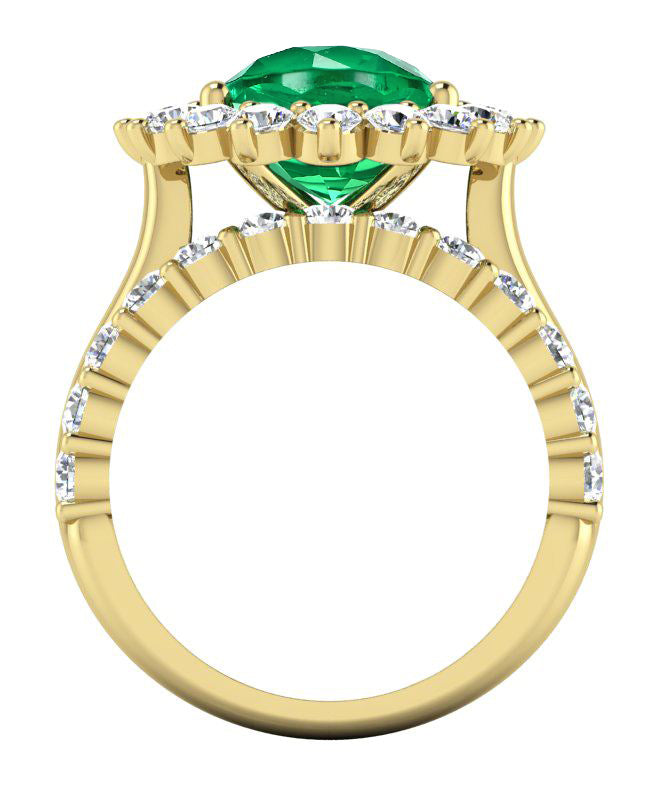 Oval Green Emerald With Diamonds Ring Set