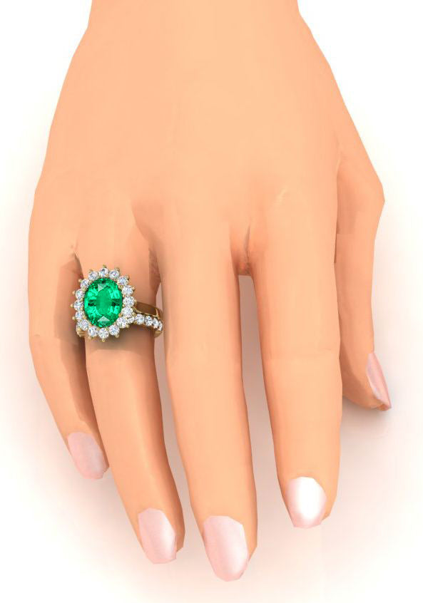 Oval Green Emerald With Diamonds Ring Set