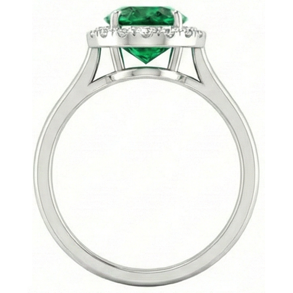 natural round emerald 4.50ct ring on white background