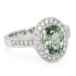 Oval Green Sapphire Halo Ring