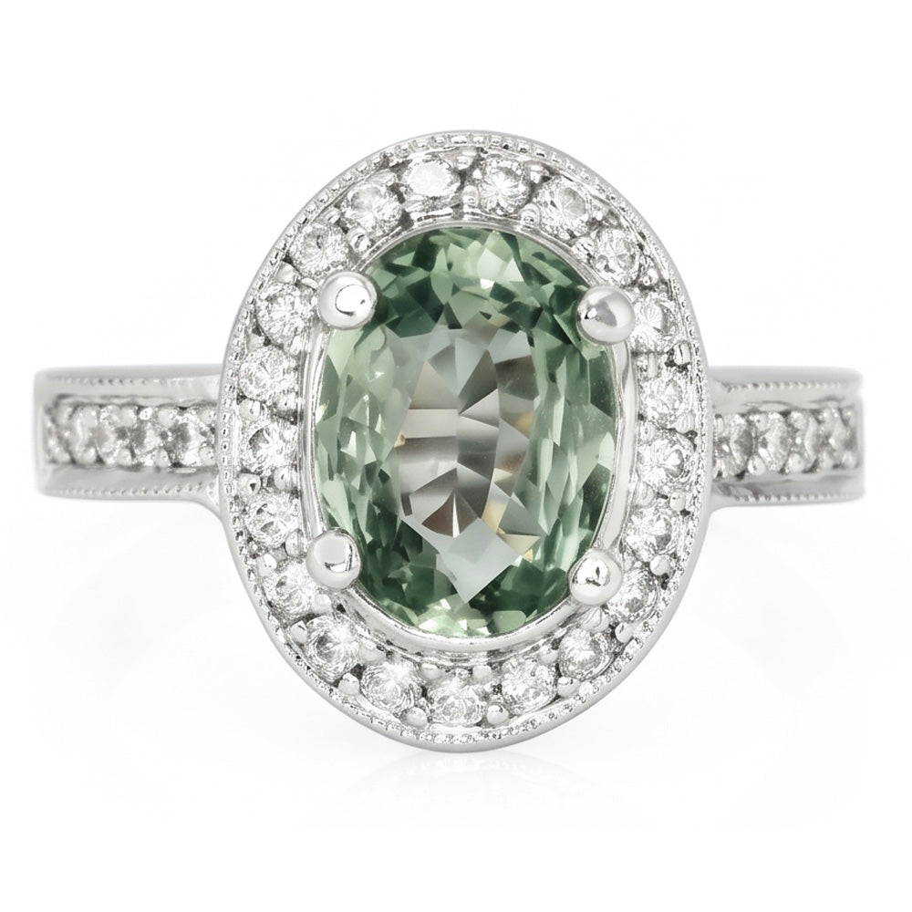 Oval Green Sapphire Halo Ring