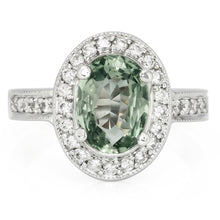 Oval Green Sapphire Halo Ring