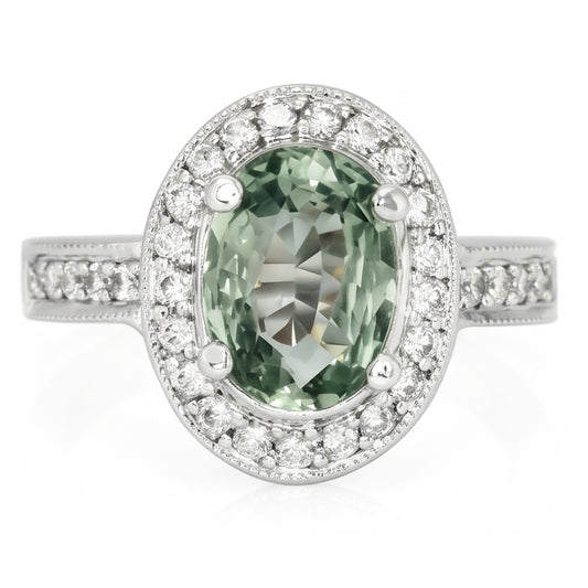 Oval Green Sapphire Halo Ring