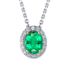 Colombian Emerald Oval Precious Stone Pendant in Two-Tone 14K Gold – main view