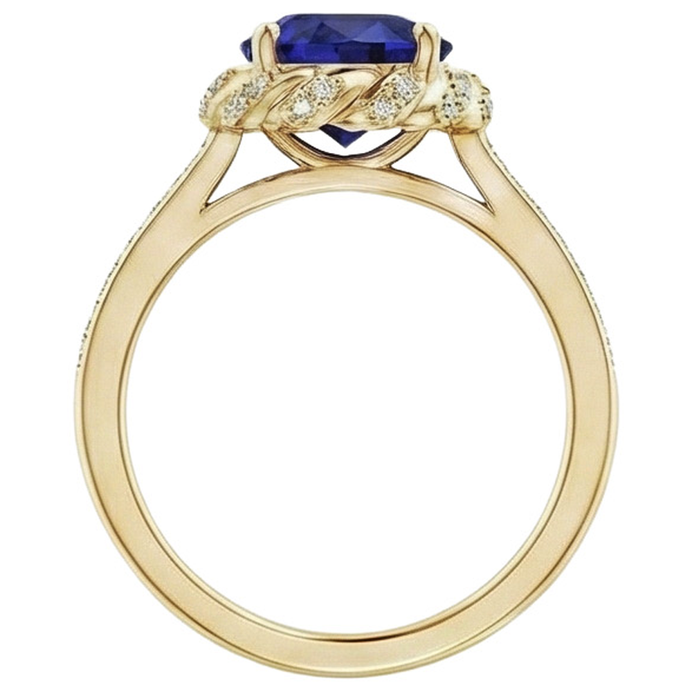 Oval Halo Gemstone Ring Blue Sapphire Pave Natural Earth Mined Diamond Yellow Gold 7 Carat