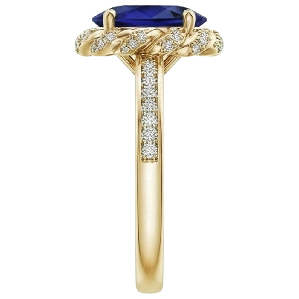 Oval Halo Gemstone Ring Blue Sapphire Pave Natural Earth Mined Diamond Yellow Gold 7 Carat