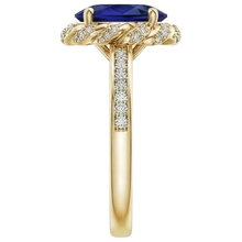 Oval Halo Gemstone Ring Blue Sapphire Pave Natural Earth Mined Diamond Yellow Gold 7 Carat