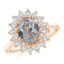 Oval Halo Real Natural Earth Mined Diamond Ring Old European 4.50 Carats Flower Style Jewellery