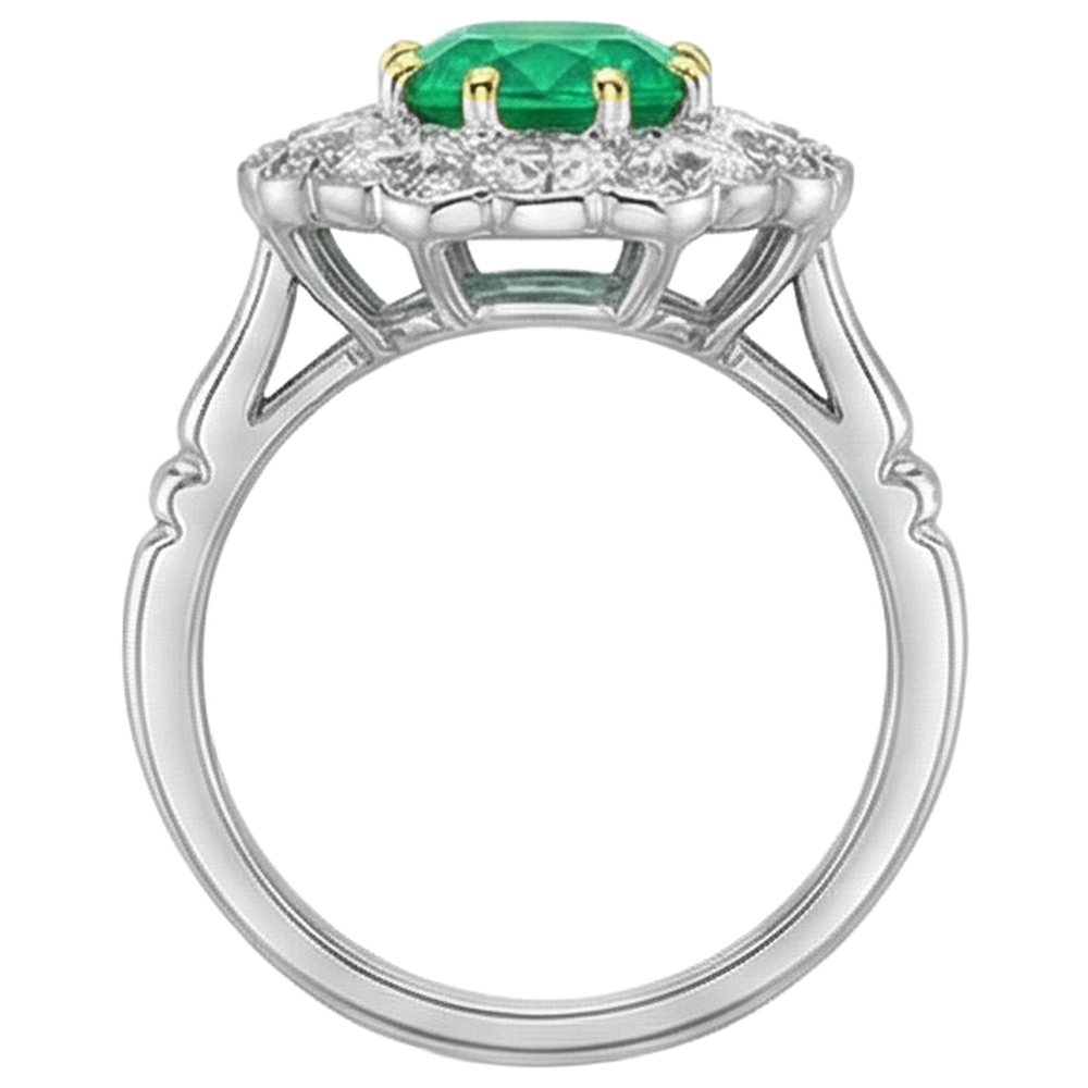 Oval Emerald ring in 14 Karat Two Tone Gold – back view
