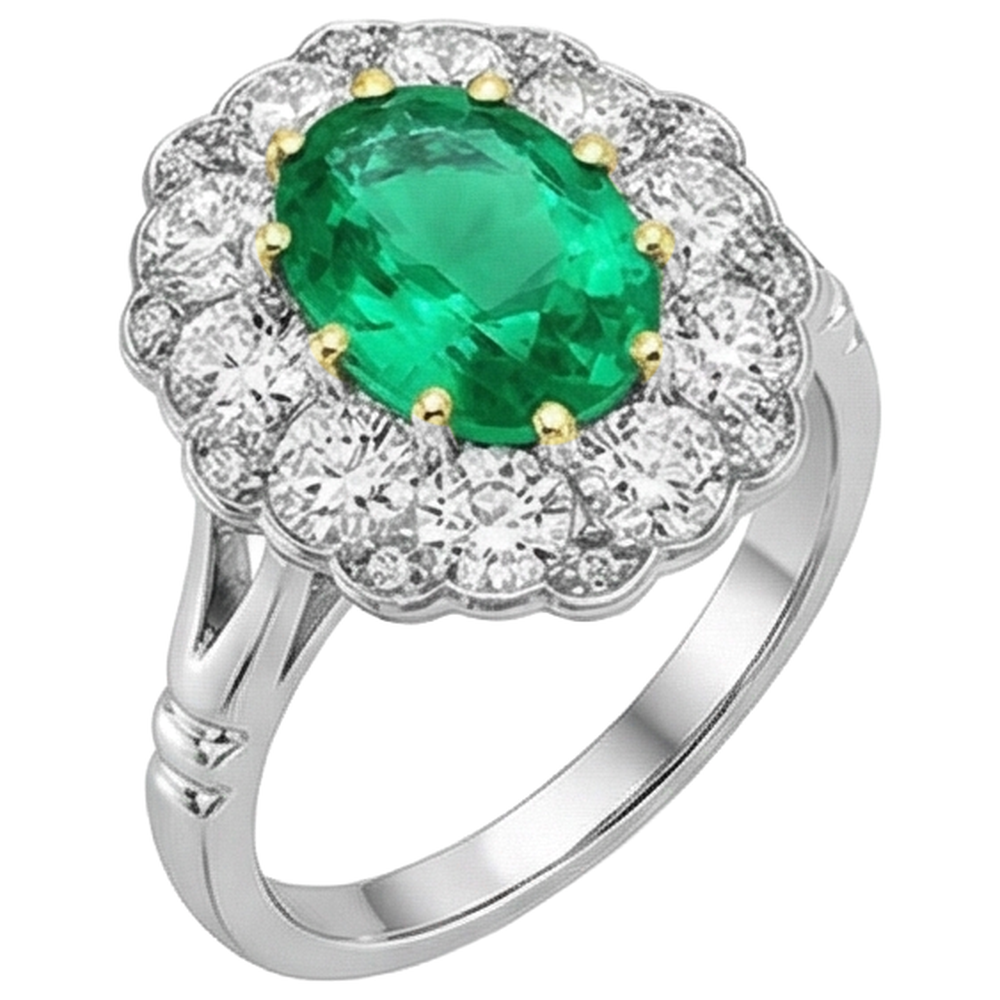 Oval Emerald ring in 14 Karat Two Tone Gold – profile view
