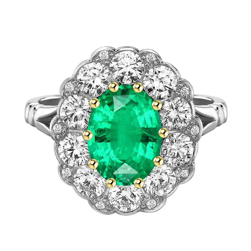 Real Emerald Gemstone Ring 2 ct 14 Karat Two Tone Gold – main view