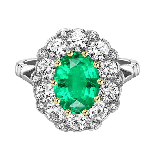 Real Emerald Gemstone Ring 2 ct 14 Karat Two Tone Gold – main view