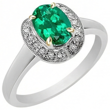 Real Emerald Precious Stone Ring 2 ct Two-Tone 14K Gold – front view