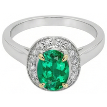 Emerald Oval Precious Stone Ring in Two-Tone 14K Gold – side view