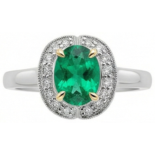 Precious Stone Ring Two-Tone 14K Gold with Emerald – angle view