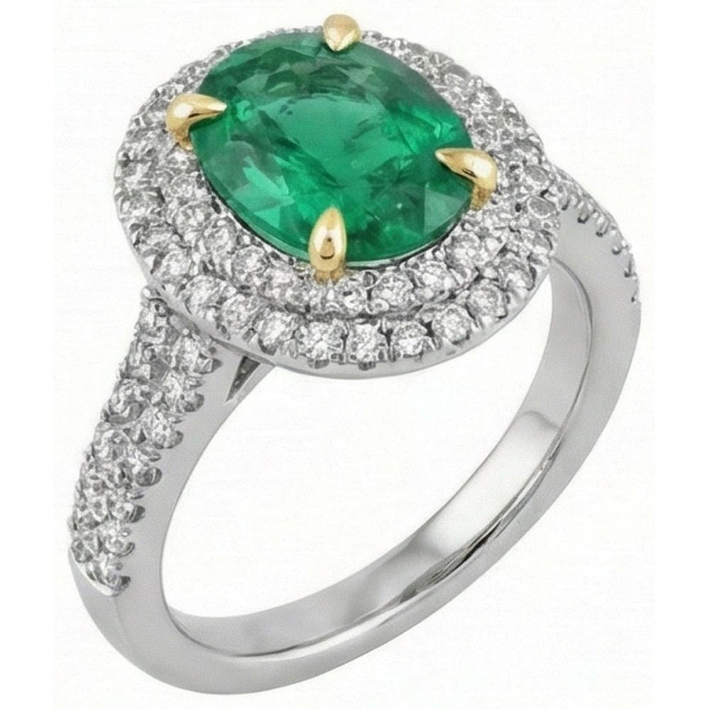 Brilliant Emerald Colored Stone Ring 3.50 ct – front view