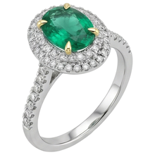 Earth-Mined Emerald Colored Stone Ring 3.50 ct 14 Karat Two Tone Gold – angle view