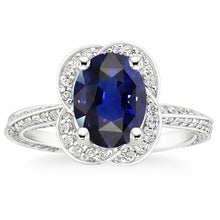 Oval Halo Sri Lankan Sapphire Ring 5 Carats Flower Style Natural Earth Mined Diamonds