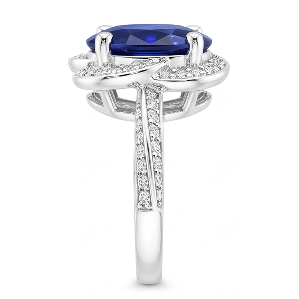 Oval Halo Sri Lankan Sapphire Ring 5 Carats Flower Style Natural Earth Mined Diamonds