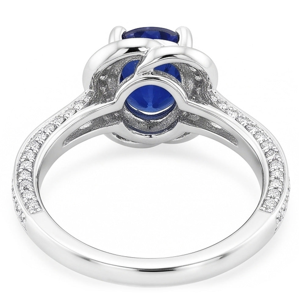 Oval Halo Sri Lankan Sapphire Ring 5 Carats Flower Style Natural Earth Mined Diamonds