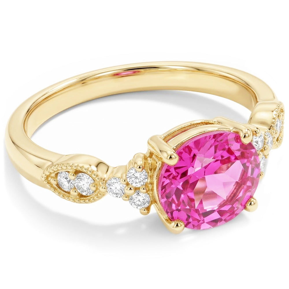 Oval Kunzite With Round Natural Earth Mined Diamonds 20.50 Carats Wedding Ring Gold 14K