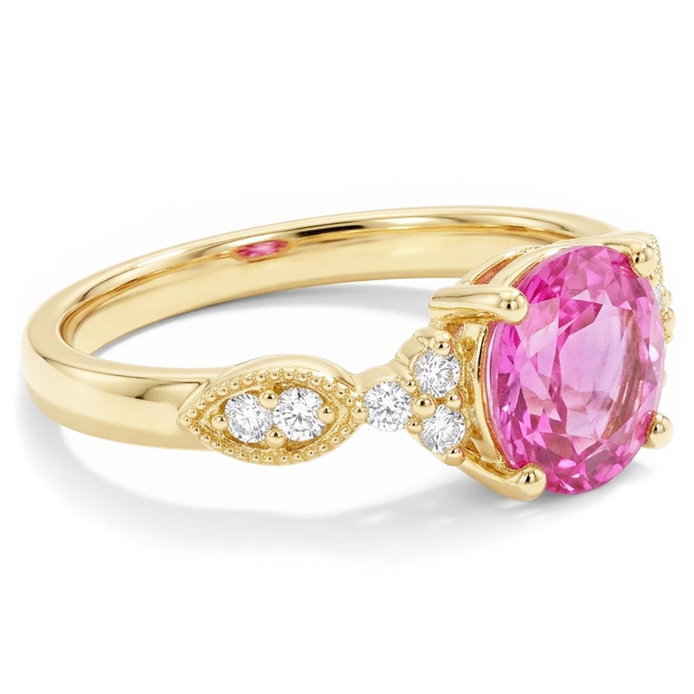 Oval Kunzite With Round Natural Earth Mined Diamonds 20.50 Carats Wedding Ring Gold 14K