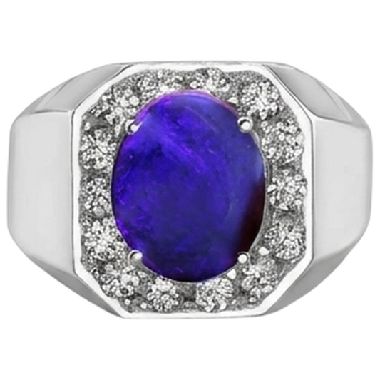 Oval Lightning Opal Men's Natural Earth Mined Diamond Ring Gold Jewellery