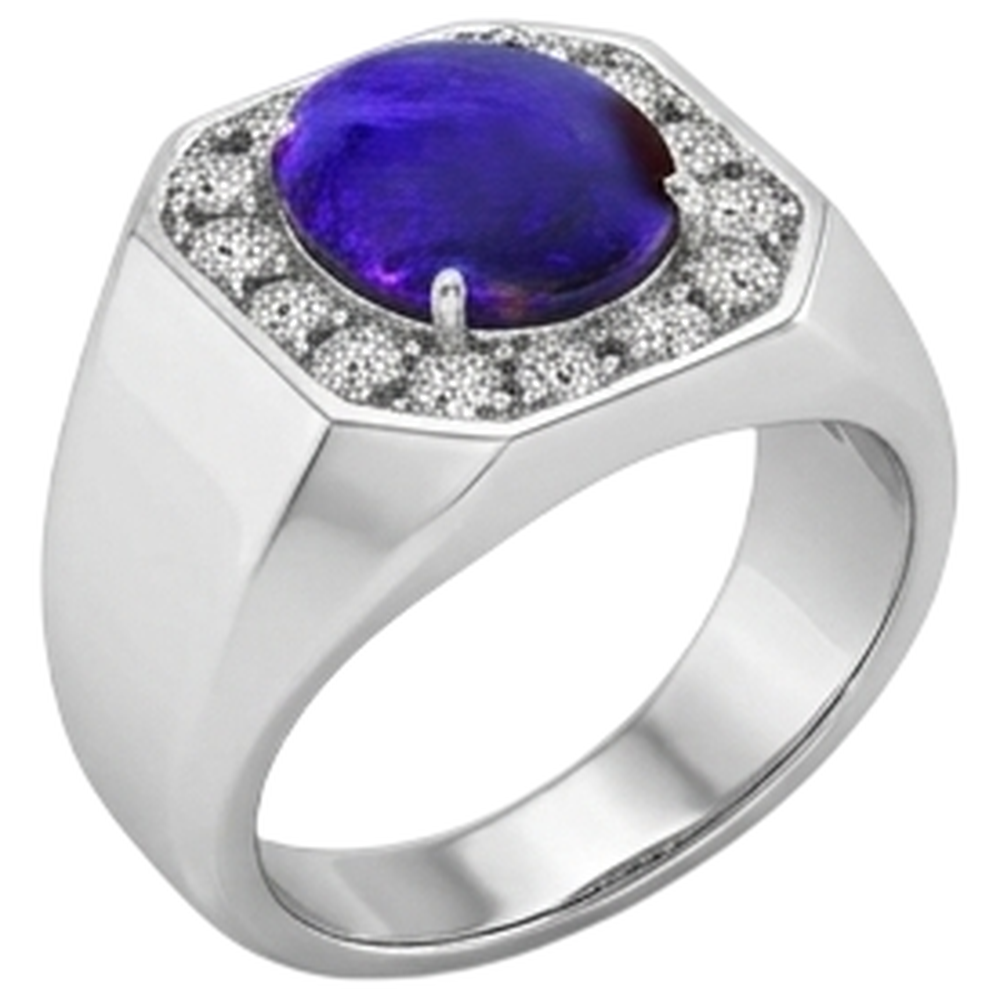 Oval Lightning Opal Men's Natural Earth Mined Diamond Ring Gold Jewellery