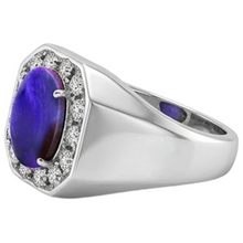 Oval Lightning Opal Men's Natural Earth Mined Diamond Ring Gold Jewellery