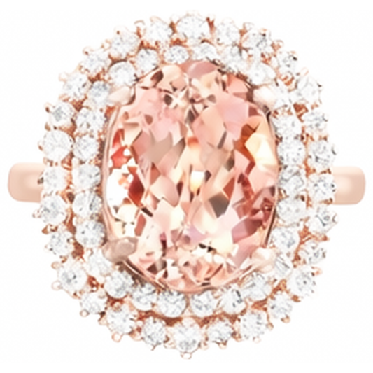 Oval Morganite And Round Natural Earth Mined Diamonds 14 Ct Ring Gold Rose 14K