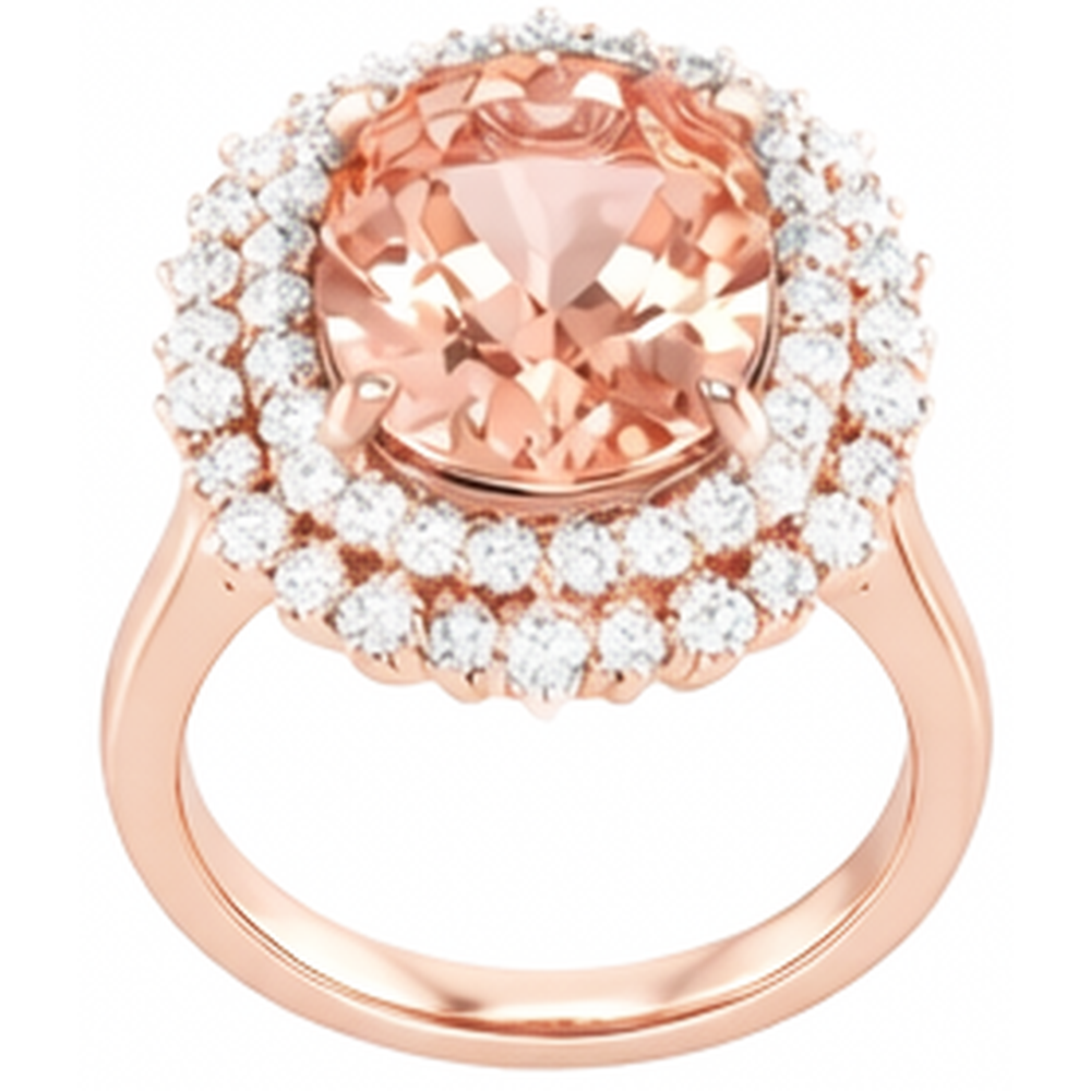 Oval Morganite And Round Natural Earth Mined Diamonds 14 Ct Ring Gold Rose 14K