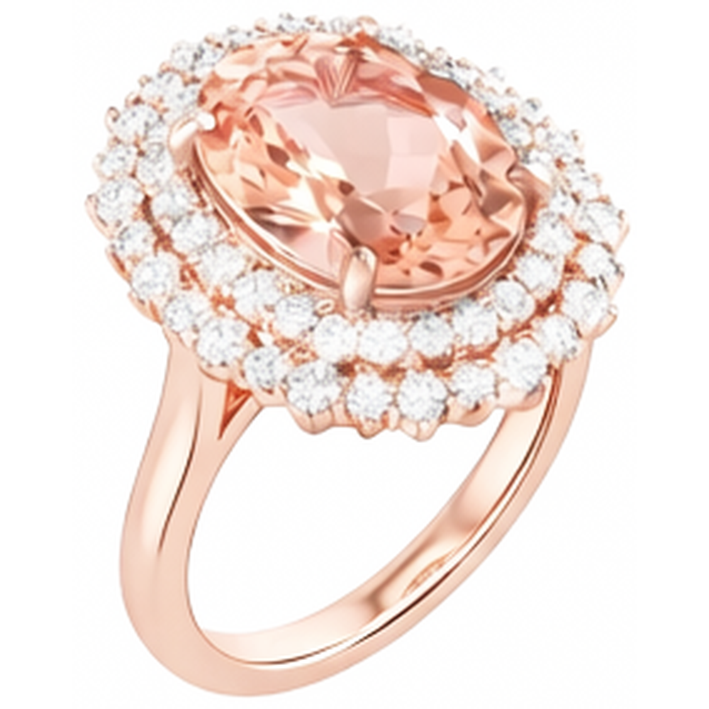 Oval Morganite And Round Natural Earth Mined Diamonds 14 Ct Ring Gold Rose 14K