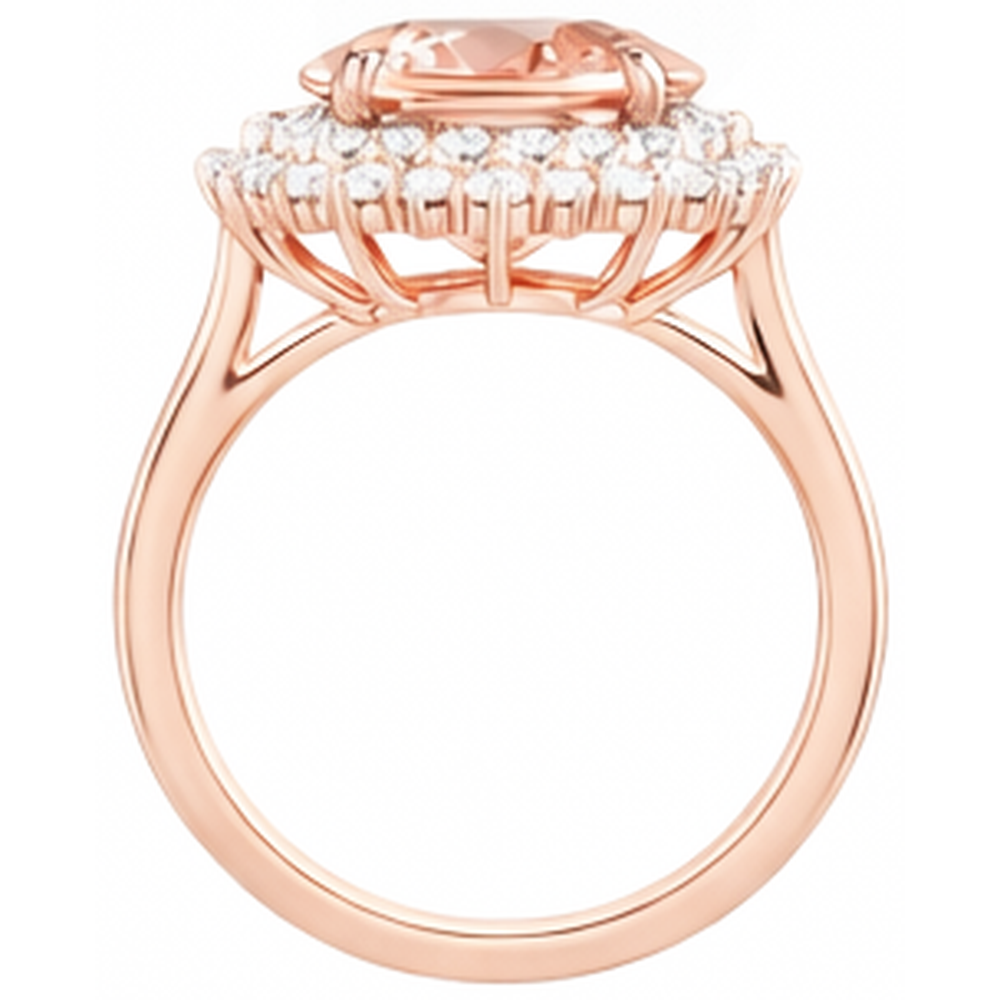 Oval Morganite And Round Natural Earth Mined Diamonds 14 Ct Ring Gold Rose 14K