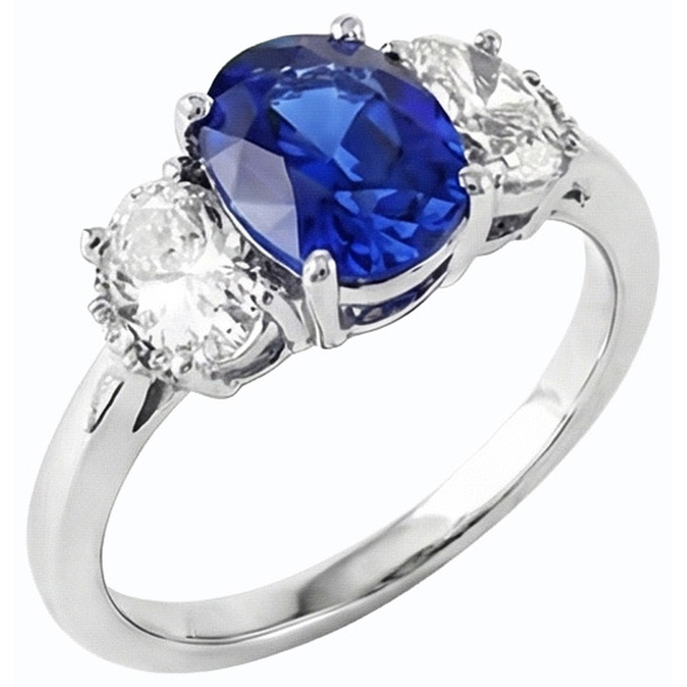 Oval Natural Earth Mined Diamond Anniversary Ring Blue Sapphire Stone 2.50 Carats