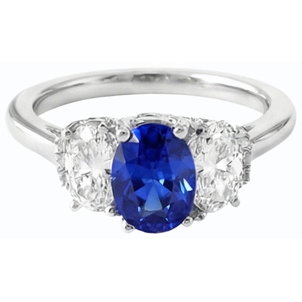 Oval Natural Earth Mined Diamond Anniversary Ring Blue Sapphire Stone 2.50 Carats