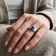 Oval Natural Earth Mined Diamond Anniversary Ring Blue Sapphire Stone 2.50 Carats