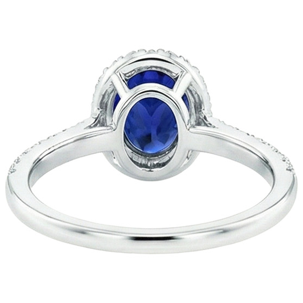 Oval Natural Earth Mined Diamond Halo Engagement Ring 5.50 Carats Ceylon Sapphire Accented
