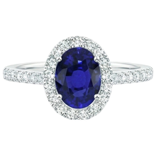 Oval Natural Earth Mined Diamond Halo Engagement Ring 5.50 Carats Ceylon Sapphire Accented