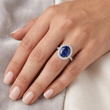 Oval Natural Earth Mined Diamond Halo Engagement Ring 5.50 Carats Ceylon Sapphire Accented