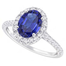 Oval Natural Earth Mined Diamond Halo Ring Blue Sapphire Accented White Gold 5.50 Carats