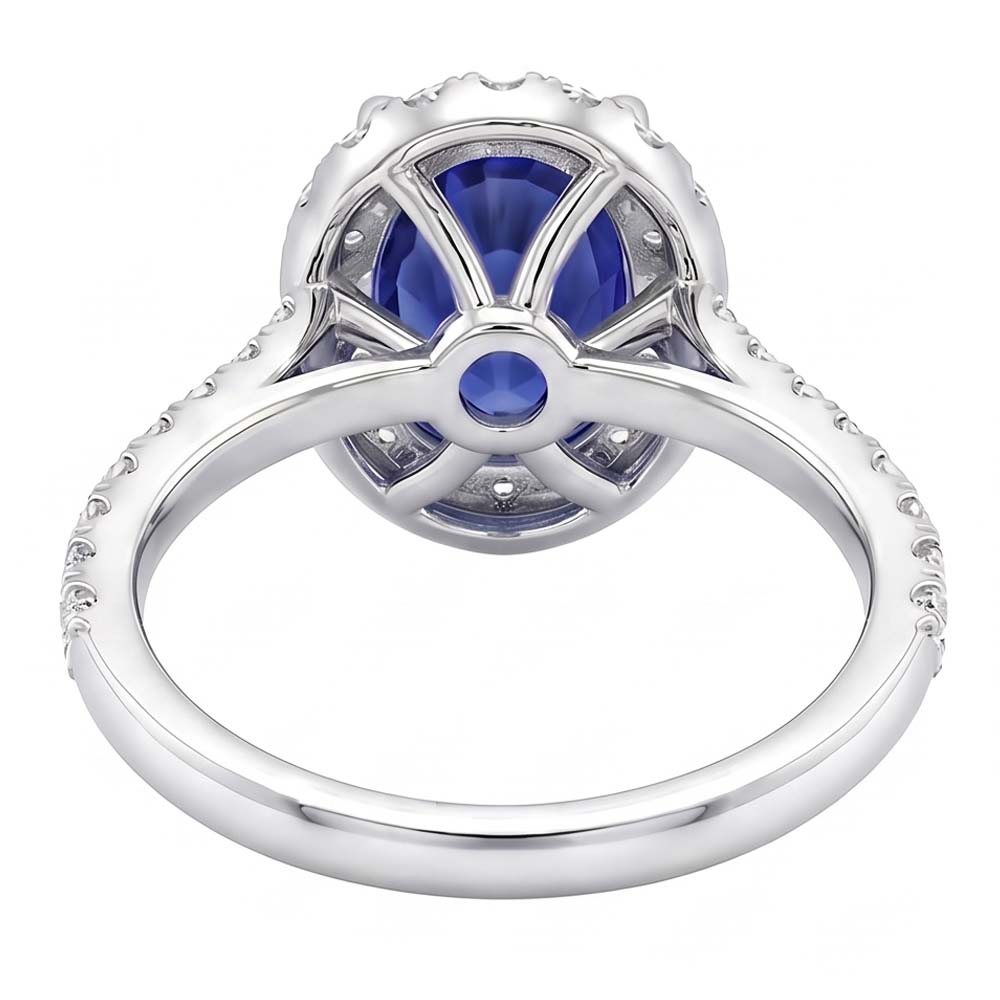 Oval Natural Earth Mined Diamond Halo Ring Blue Sapphire Accented White Gold 5.50 Carats