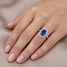 Oval Natural Earth Mined Diamond Halo Ring Blue Sapphire Accented White Gold 5.50 Carats