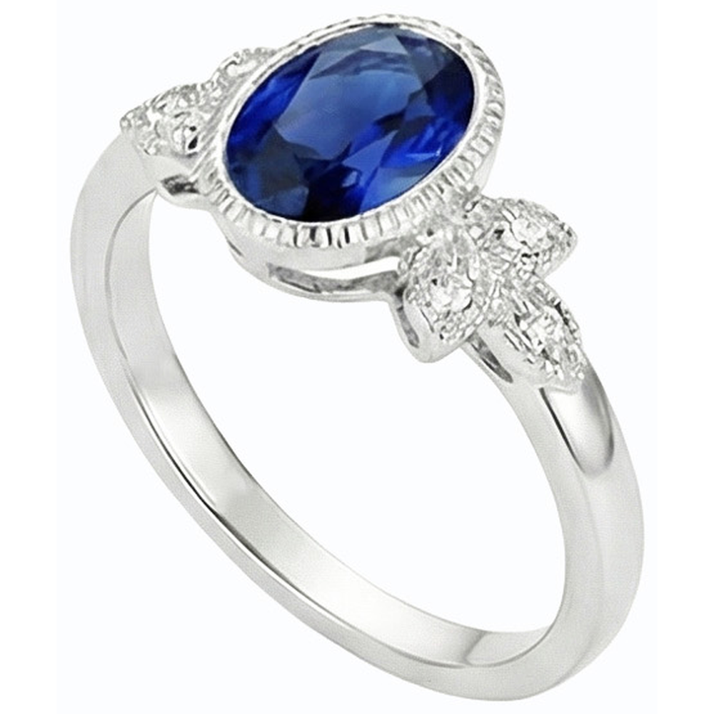 Oval Natural Earth Mined Diamond Ring Bezel Set Blue Sapphire 3 Carats Antique Style Gold