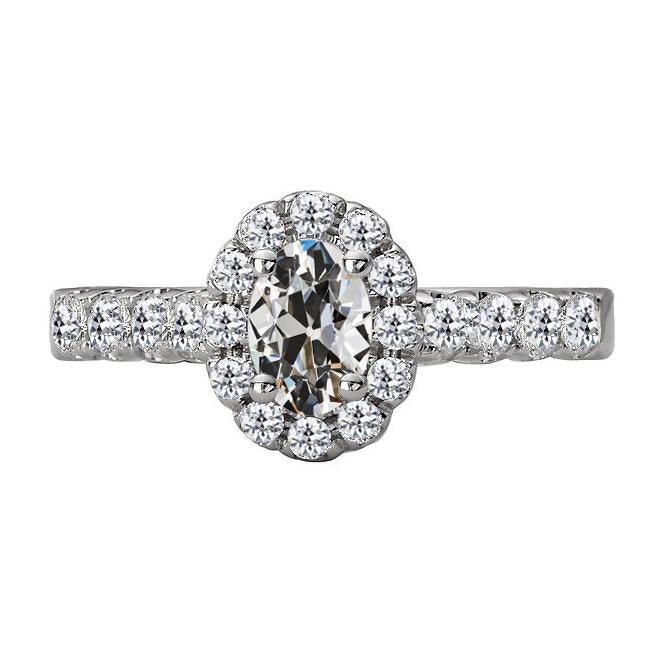 Oval Old Cut Natural Diamond Halo Wedding Ring 7 Carats 14K Gold