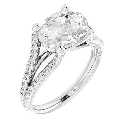 Oval Old Cut Natural Diamond Wedding Ring With Accents 8.50 Carats Split Shank